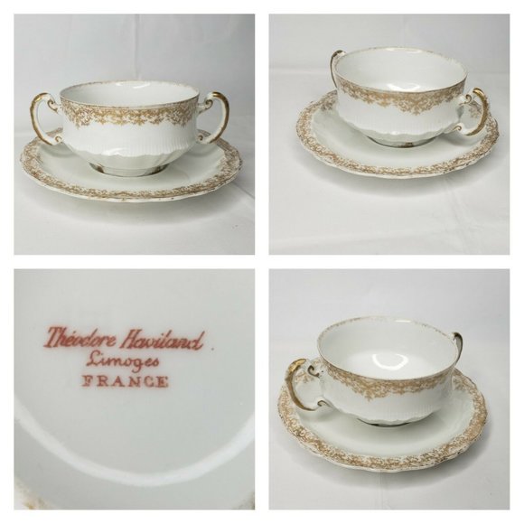 Theodore Haviland Limoges France Tea Cup and Saucer White Gold Design - Picture 6 of 12